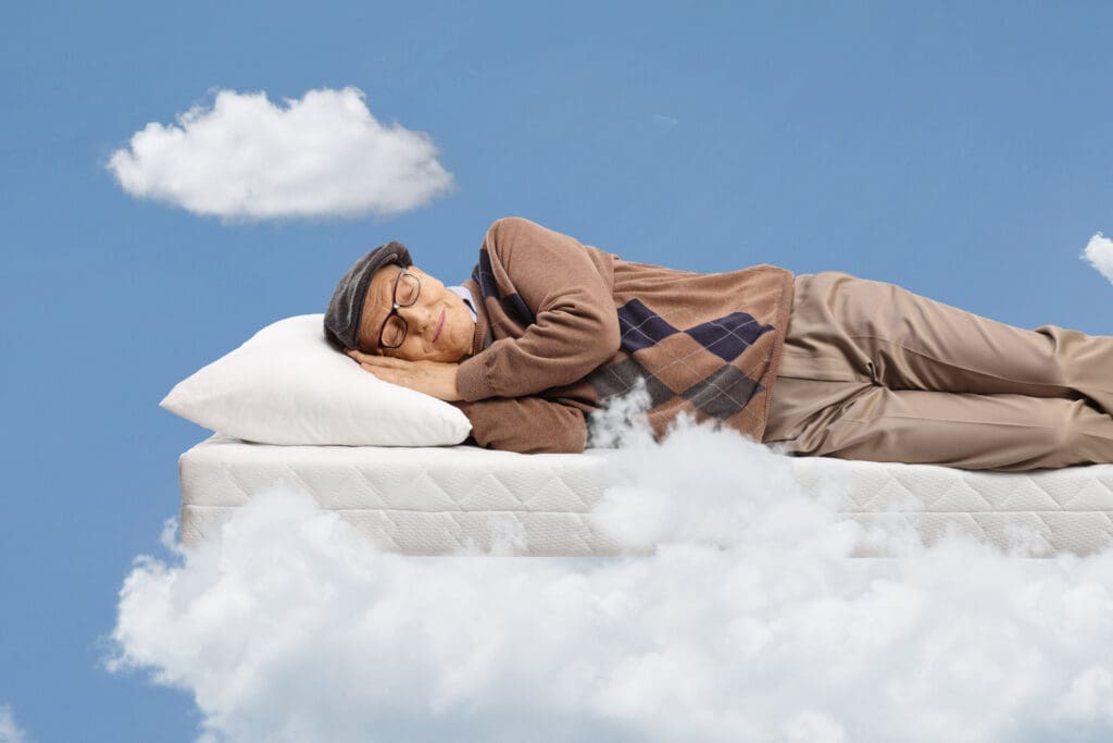 Older adult getting the right amount of sleep. The office of Ginny Estupinian PhD helps older adults with sleep problems