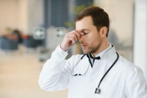 A photo of a physician sleep dprived