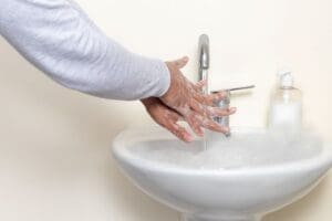 Photo of excessive handwashing indicative of obsessive-compulsive disorder.