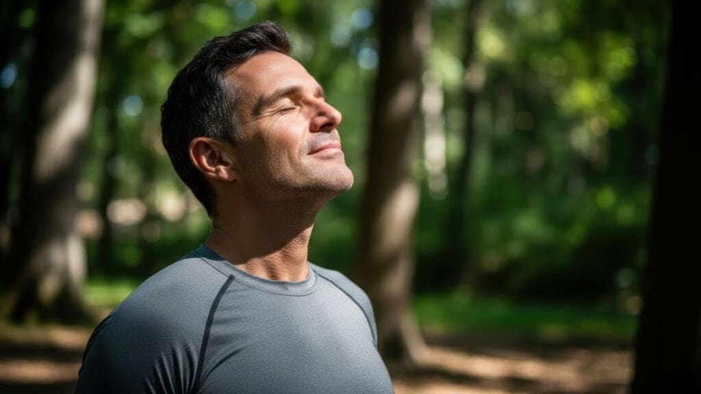 Photo of a man enjoying nature and being relaxed.
