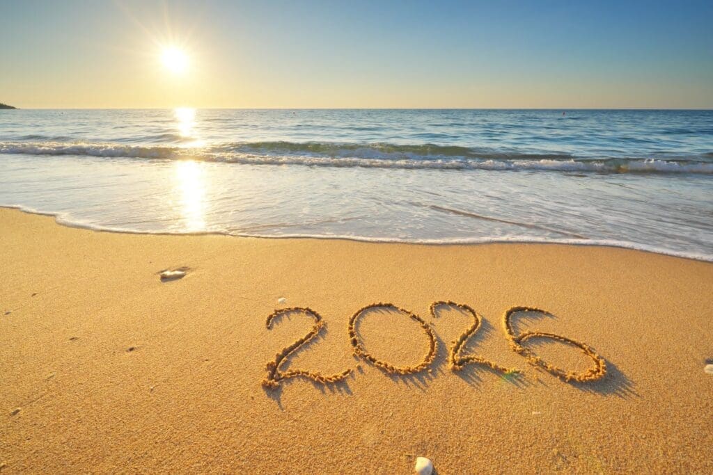 2026 written on a seashore to depict the futre is bright