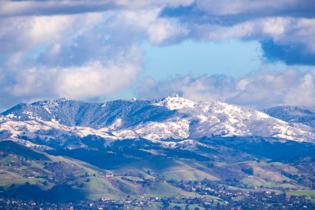Winter view of Mount Hamilton near San Jose symbolizing seasonal affective disorder and winter depression treated by Dr. Ginny Estupinian