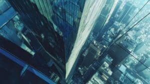 An AI generated photo of tall buildings shot from above looking down to explain what the fear of heights feels like