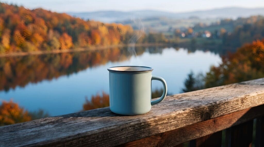 a beautiful scene above a tranquil river