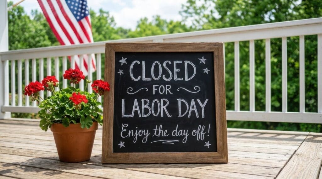 Sign showing closed for labor day